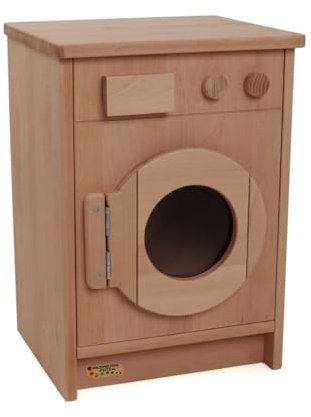 Kinderwaschmaschine aus Massivholz | Mit Bullauge, Waschpulverfach & Trommel Frau Holle