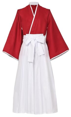 COSDREAMER Conjunto de kimono para hombre, diseño de Geisha japonés Yukata con volantes (rojo y blanco, S)