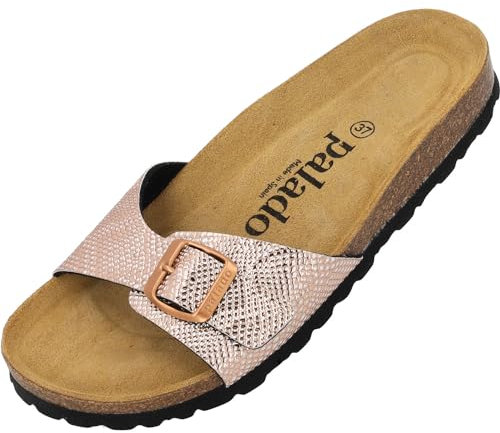 Palado Pantoletten Damen Malta Coralino – elegante Sandalen Made in Spain - bequeme Hausschuhe mit Kork-Fußbett - modische Sommerschuhe Rose UK7 - EU40