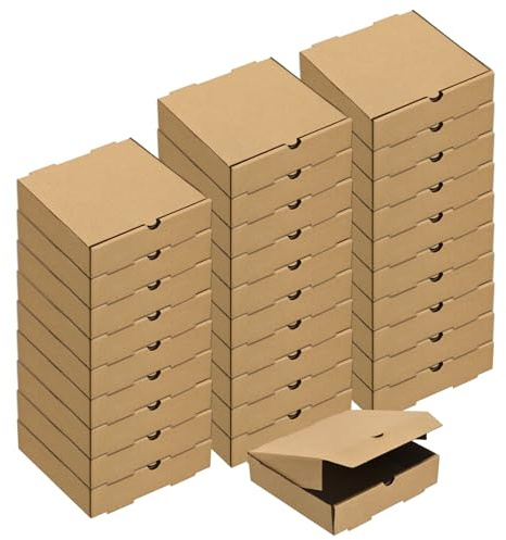 QUARKZMAN Pizza Box, 50 Stück 8 x 8 Zoll - Kuhhautpapier Mini-Pizzakartons, quadratischer gewellter Aufbewahrungsbehälter für Kuchen, Kekse, Pizza-Party (Braun)