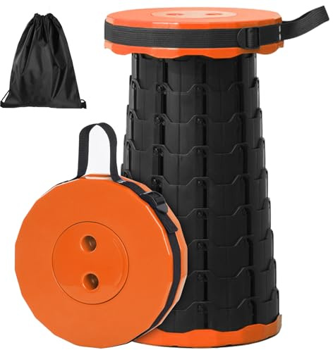 GeeRic Tabouret de Camping Portable, Chaise Pliante rétractable Tabouret de Camping Pliable télescopique Pliable pour la pêche en Plein air randonnée Jardinage BBQ Orange