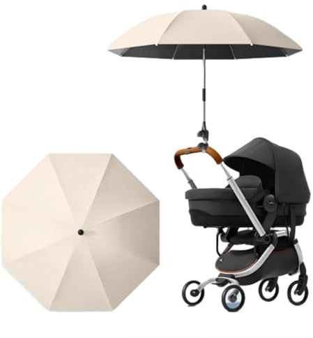 Universal UV Parasol Sun Canopy for Pushchairs and Buggy 2024 New Clip on Stroller Umbrella Baby Buggy Sun Parasol with Adjustable Fixing Clamp (Beige-85cm)