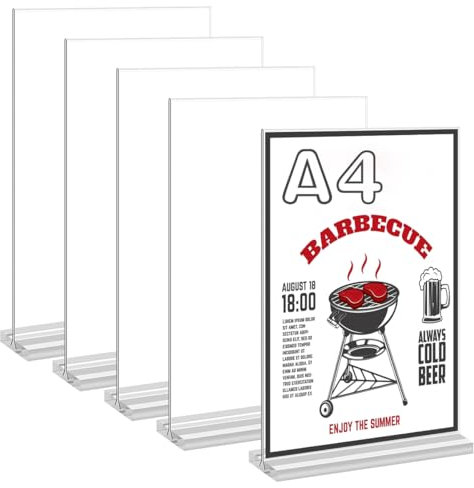 MOPLA 5 Stück A4 Acryl Tischaufsteller Ständer,Ständer Werbeaufsteller,T-Aufsteller Acrylständer,Tischaufsteller Menükartenhalter,Din A4 Aufsteller für Fotos,Restaurant,Cafe, Shop,Hotel