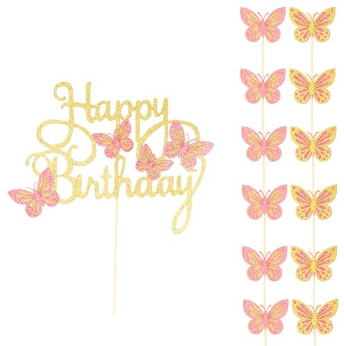 Juego de decoración de tartas de mariposa, 13 piezas, decoración de tartas de cumpleaños 3D para niñas, fiesta de cumpleaños, decoración de cupcakes