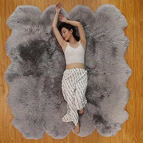 Altlue Alfombra Piel De Oveja Auténtico Alfombra Piel De Cordero Grande Alfombra Lana Alfombras Pelo Largo - Gris (Size : 8p(185 * 200cm))