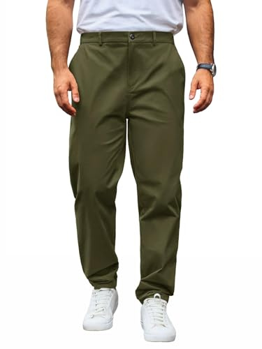 Runcati Pantalon chino pour homme - Coupe droite - Stretch - Couleur unie - En coton - Long - Léger - Avec taille élastique