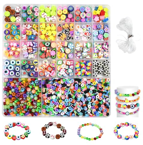 FuxFuis 2048 Pz Perline Colorate per Braccialetti Kit con Filo e Custodia, Gioielli Creative Fai-da-Te, Perline di Argilla Polimerica, Giocattoli da Infilare per Collane, Regali per Ragazze 6-13 Anni