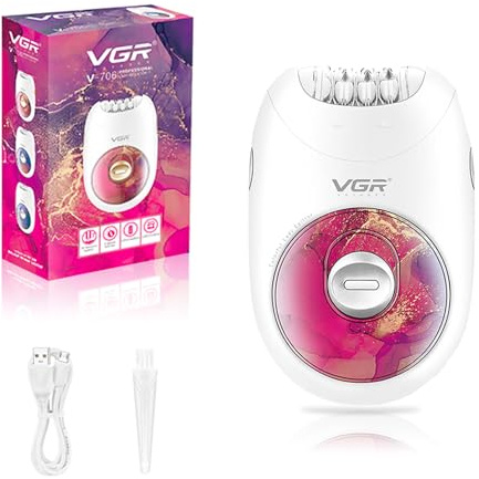 VGR 706 Cordless Epilator for Women with 18-Tweezers System, Red | Portable Design Epilator with 2 Speed Settings, Full Body Hair Removal, for Legs, Underarms and Back, Easy Daily Grooming