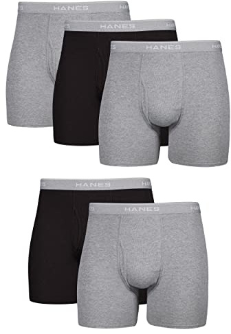Hanes Men's Cool Dri Tagless With Comfort Flex Waistband, Multipack5 ???????? Comfortflex ????????? Boxer Briefs, 5 Pack - Black/Gray, M UK
