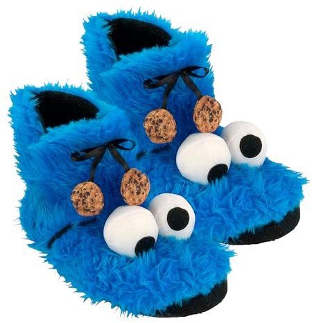United Labels Sesam Street 3D-tofflor plysch Cookie monster, blå, tofflor med päls och halkfria noppor, tofflor