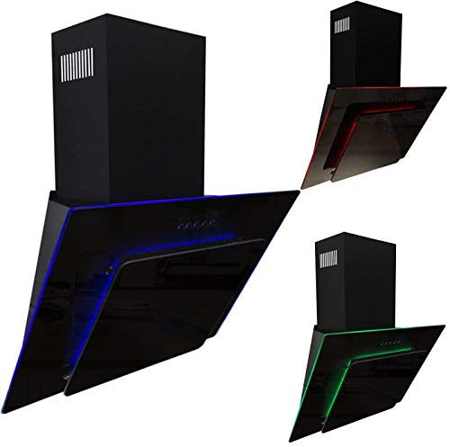 SIA AGE61BL 60cm Black Glass Angled Kitchen Cooker Hood Chimney Extractor Fan With Red Blue And Green LED Edge Lit Mood Lighting