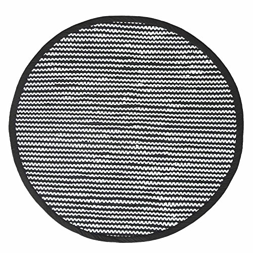 Homescapes runder Teppich Groove, handgewebt aus 100% recycelter Baumwolle, 150 cm, gestreifter Flickenteppich, schwarz-weiß