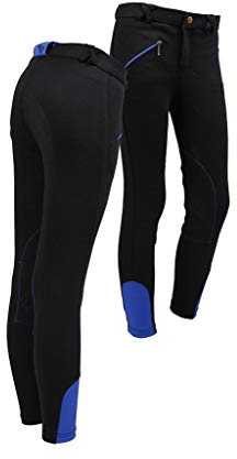 QHP Pantalon d'équitation tendance pour enfant avec basanes en tissu (noir, 146), Noir