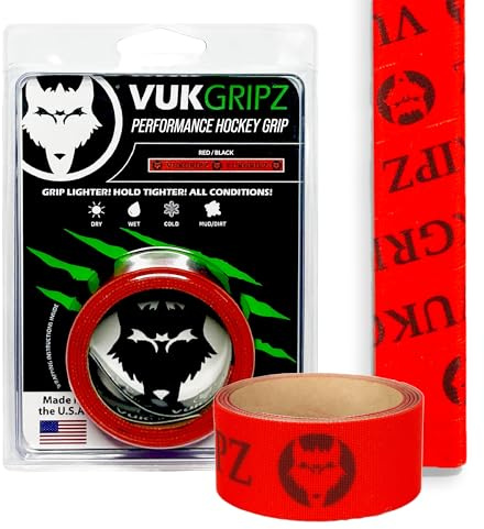 VukGripz Hockey Tape - Non-Sticky, Friction-Based, Moisture-Wicking Ice Hockey Grip Tape with Edge-to-Edge Adhesive, Reusable & Glove-Friendly, Thin Grip for Sticks, Made in USA (Legacy Red)
