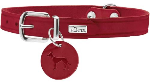 HUNTER AALBORG Hundehalsband, Leder, schlicht, robust, komfortabel, 32 (XS), rot