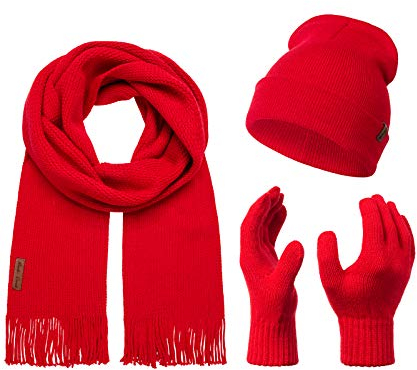 Rock Creek Winter Mütze Schal Handschuh-Set Geschenkset Wintermütze Winterschal Winterhandschuhe Herrenmütze Damenmütze U-100 Rot Einheitsgröße