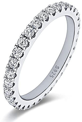 Bo.Dream 2.2mm Round Cubic Zirconia CZ Wedding Full Eternity Band Rings Sterling Silver Size 6