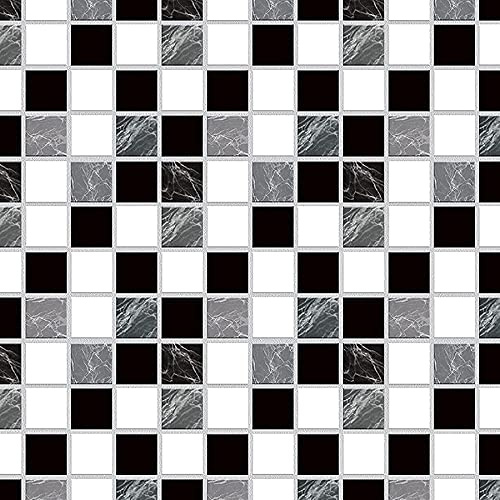 Hode Black Vinyl Wrap 44X400cm, Black White Self Adhesive Wallpaper Sticky Back Plastic, Contact Paper Wall Tiles Stickers for Kitchen Bathroom Backsplash Countertop Waterproof