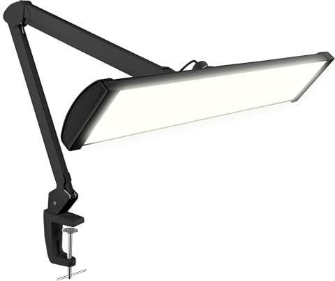 Neatfi LED-skrivbordslampa, 3 500 Lumen, 3 Ljuslägen, Dimbar, 45W, 66cm Brett Lampskärm, 540 SMD-LED, Ögonvänlig Arbetslampa för Läsning, Hantverk, Arbetsbänk och Kontor (CCT med Klämma, Svart)