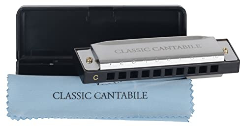 Classic Cantabile AHB-150 ECO Alabama Blues Harmonica C-Dur - Diatonische Mundharmonika m. 10 Messing Stimmzungen - Perfekt für Einsteiger - Verchromtes Edelstahl-Gehäuse - Inkl. Etui & Pflegetuch