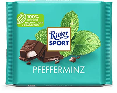 Ritter Sport Pfefferminz 100 g, Halbbitter-Schokolade mit Pfefferminze gefüllt, dunkle Schokolade mit erfrischendem Geschmack, Pfefferminzschokolade für ein beglückendes Geschmackserlebnis