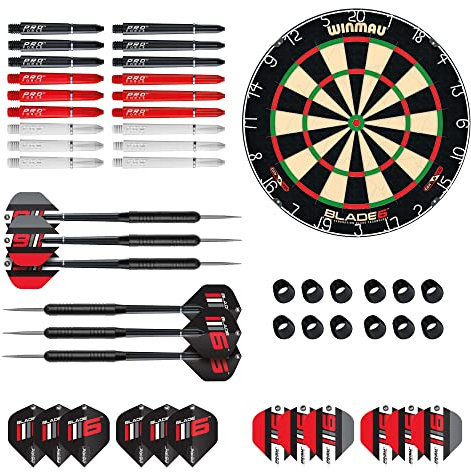 WINMAU Blade 6 Professionelle Bristle Klassische Dartscheibe with Accessory Pack Set (2 Sätze Darts)