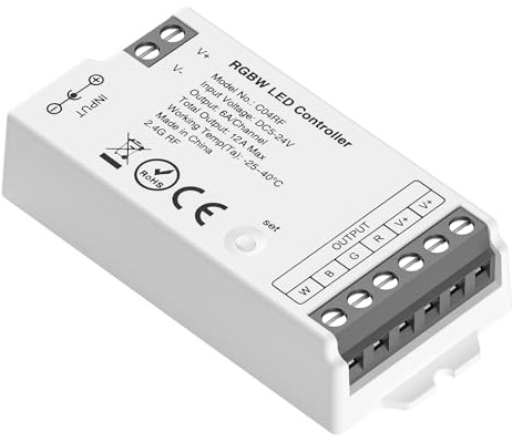 BTF-LIGHTING C04RF Controllore LED RGBW 2.4Ghz per Striscia LED RGBW Cambiamento di Colore Compatibile con il Telecomando RF RC03RFB WR01RF Funziona con il Gateway RF Tuya (Gateway Non Incluso)