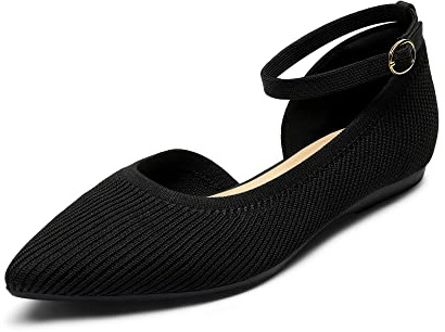 DREAM PAIRS Ballerines Femme Pointues Confortables – Chaussures Plates Respirantes à Bride Cheville Légères et Décontractées,Size 40.5,Noir,SDFA2351W