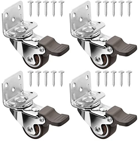 4Pcs Castor Wheels Swivel Castors for Heavy Duty Furniture with Safety Brake - L-Shaped Trolley Caster, 25 mm
