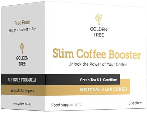 Golden Tree Slim Coffee Booster – Kaffeepulver Zusatz mit Grüntee-Extrakt, Grünkaffee-Extrakt, L-Carnitin und Chrompicolinat – 15 Sachets
