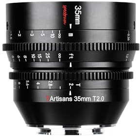 7artisans 35mm T2.0 große Blende Vollformat Cine-Objektiv kompatibel für Canon R-Mount, manueller Fokus geringe Verzeichnung Kino-Objektiv spiegellose Kameras für Canon R RP R5 R6, schwarz