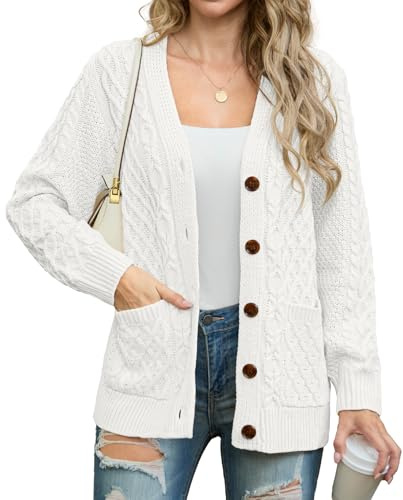 GRECERELLE Womens Cardigans Knit Winter Jumpers Cardigan Long Sleeve Button Down V Neck Oversized Outerwear with Pocket