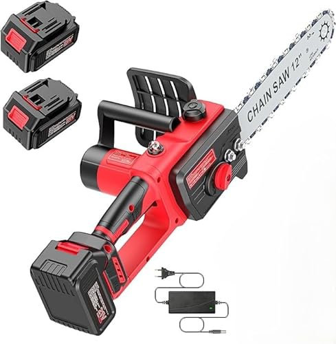 MF artSHOP Motosega a Batteria da 12 Pollici, 88V, Doppia Batteria, 1200 W Potatura Giardinaggio, Taglia Rami, Motosega Elettrica Portatile