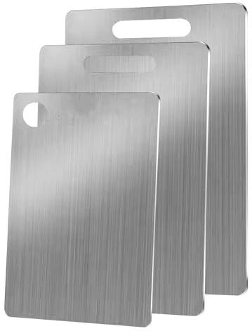 3 Pcs Titanium Cutting Board Set, Stainless Steel Cutting Board, Food-Grade Chopping Board for Meat, Vegetables, Fruit, Cutting Boards for The Kitchen, Dishwasher-Safe