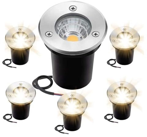 6PCS Ground LED Landscape Lights - 3W COB Recessed LED Spotlights, LED Underground Well Light, 3W Round Floor Lamp, COB IP67 Waterproof Mini Outdoor Step Garden Light(Warm White light,85-265V)