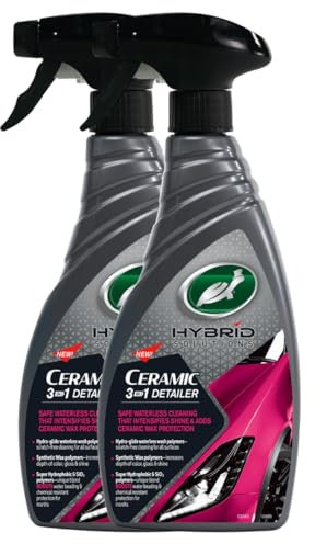 Turtle Wax Hybrid Solutions Ceramic 3-in-1 Detailer, Waterless Car Detailing Spray, 500ml, Pack of 2, Fruity Scent, Acts as a Car Wash, Ceramic Polish and Wax, Leaving a Long Lasting Shine