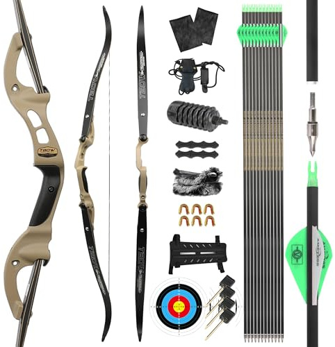 surwolf 62 Takedown Recurve båge 25~60LBS F gränssnitt Sportbåge Bågskytte träningsbåge Långbåge Jaktbåge Vuxenbåge för jakt och målskytte (taupe set, 40 lb)