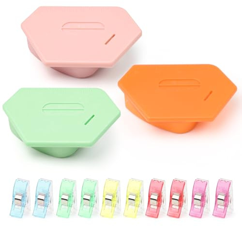 3Pcs Magnetic Seam Guide with Scale, Polygonal Strong Magnetic Gauge with 10 Fabric Quilting Clips, Seam Guide for Sewing Machine, Sewing Machine Quilting Accessories Tools, Universal Sewing Supplies