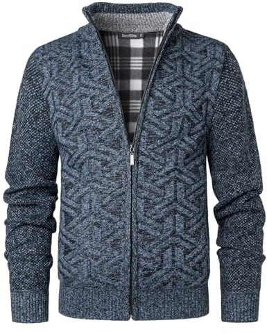 Beryielite Pull en Tricot pour Homme avec col Montant, Fermeture éclair intégrale, Manches Longues et Coupe décontractée, Blue Grey, L