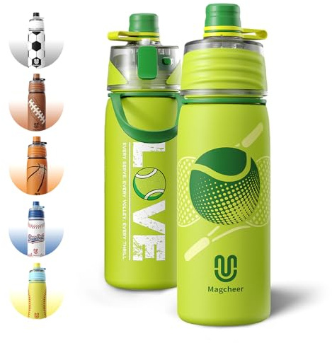 Magcheer Tennis Water Bottle - 20oz Insulated Misting Water Bottles Stainless Steel 3D Textured - Tennis Accessories Gift for Kids