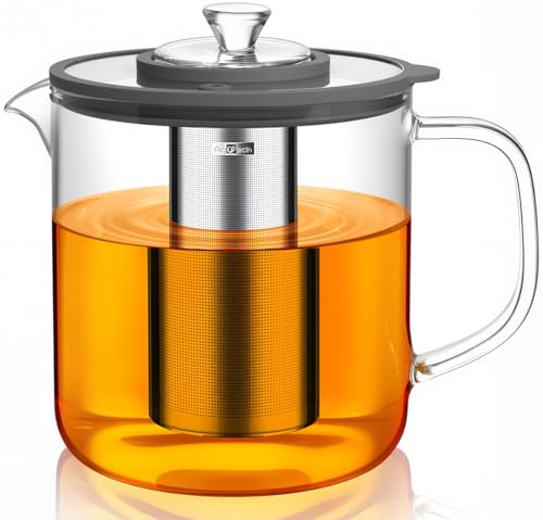 Aquach 68oz Glass Teapot with Infuser - Stovetop & Dishwasher Safe, Plastic-Free Borosilicate Glass Tea Kettle for Loose Leaf & Iced Tea