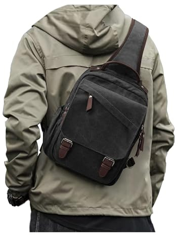 VENATIN Sling Bag Herren,Outdoor/Arbeit Canvas Messenger Bag,Brusttasche Abnehmbare Schultergurte,Crossbody Bag Backpack Wandern,Umhängetasche Daypack für Damen,Schwarz