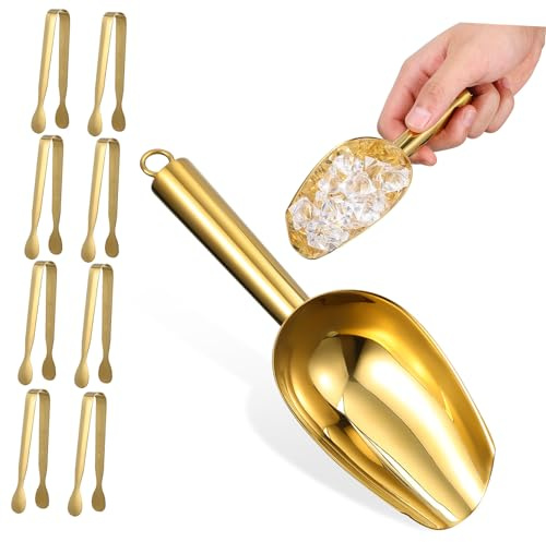 MOTHNUR 2 piezas Palas y Pinzas para Hielo de Acero Inoxidable con Mango Ergonómico Diseño para Control Preciso Superficie Pulida y Redondeados para Cocina Bar Restaurante y Barbacoas