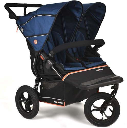 Out’n’About Nipper Double V6 Pushchair | Lightweight All-Terrain 3 Wheel Double Buggy & Rain Cover | 12” Air-Filled Tyres, 71cm Wide, Compact Fold Stroller, Pram | Newborn to 4yrs (Highland Blue)