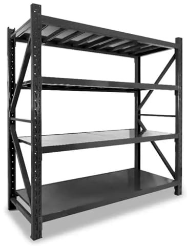 Mayaadi Scaffalatura per carichi pesanti, 200 x 60 x 200 cm, portata 300 kg per ripiano, in metallo, per cantine, garage, officina, 4 ripiani, colore nero