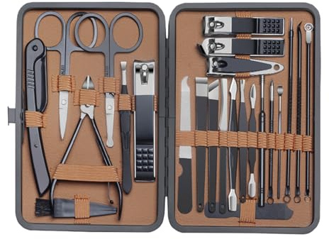 Kit de Manicura y para Uñas - 24 En 1 Cortaúñas De Acero Inoxidable - Set Profesional de Manicura y de Acero Inoxidable,Juego Completo y Portátil para Viaje, Hogar y Cuidado Personal de
