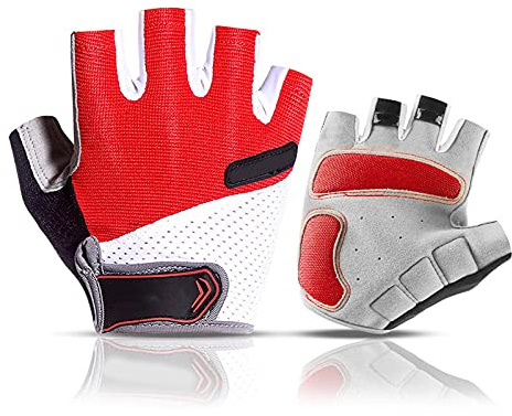 TAHUAON Guantes de gimnasio de remo sin dedos para hombres y mujeres, guantes para pesca, kayak, remo, senderismo, vela, remo (rojo, L)