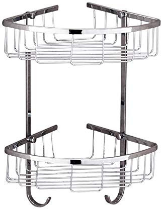 Estante para carritos de ducha, trípode de baño de latón plateado brillante galvanizado, estante de ducha de 2 niveles, estante colgante para cuarto de ducha, estante de baño, cesta de ducha de