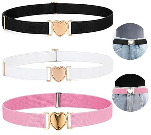 BVSRCP 2 Stück Gürtel Mädchen Jungen, Kindergürtel Mädchen, Kinder Elastischer Gürtel Verstellbare, Modegürtel Verstellbare Mit Herz Schnalle, Für Mädchen Kindergürtel Jungen Jeans Hosenkleid Mädchen