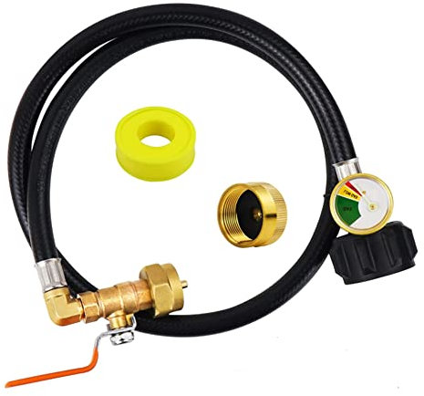 Fvoagaou Propan-Nachfülladapterschlauch mit Manometer und EIN-/AUS-Steuerventil für 1-LB-Propan-Gastank - Messing, PVC-Rohr - QCC1/Typ1-Anschluss - Regel-Steuerventil - Nachfülladapter - Fotofarbe